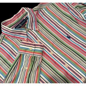 Ralph Lauren Men Shirt Multi Stripe XL Button Blue Pony Classic Fit LONG‎ FIT